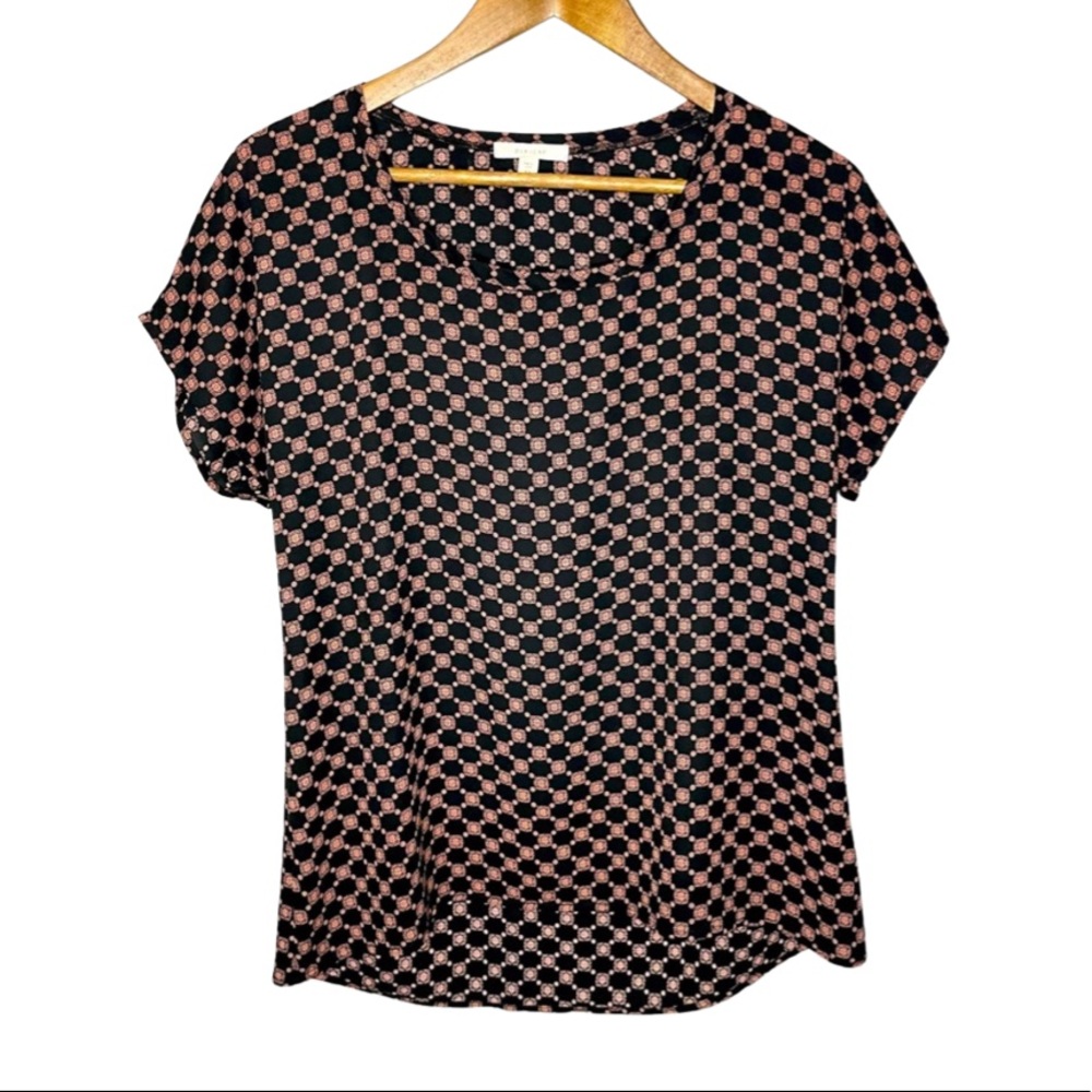 PLEIONE Printed Medallion Short Sleeved Crewneck Blouse Size XS